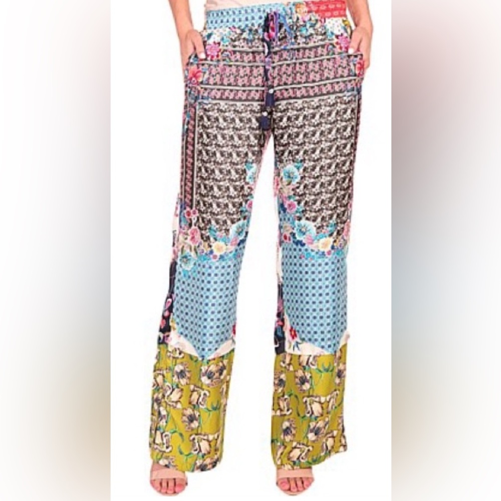 Johnny Was Pladinah Patchwork Wide Leg Pants Large L
